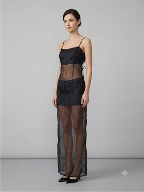 Vintage Black Sleeveless Tie Bra Top w/ Organza Front - Medium, NWTs